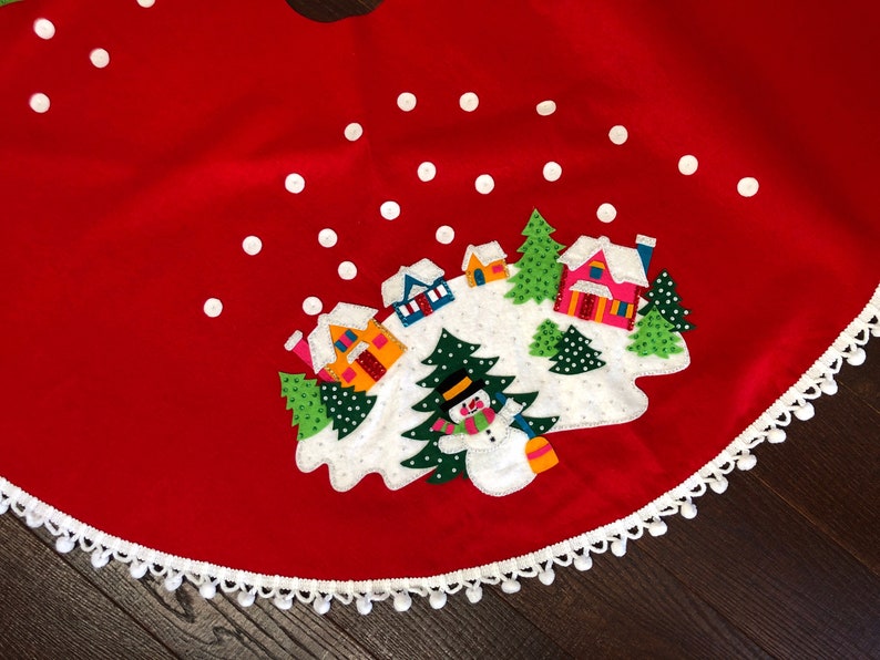 Completed Vintage Bucilla Sequin and Felt Christmas Tree Skirt Etsy