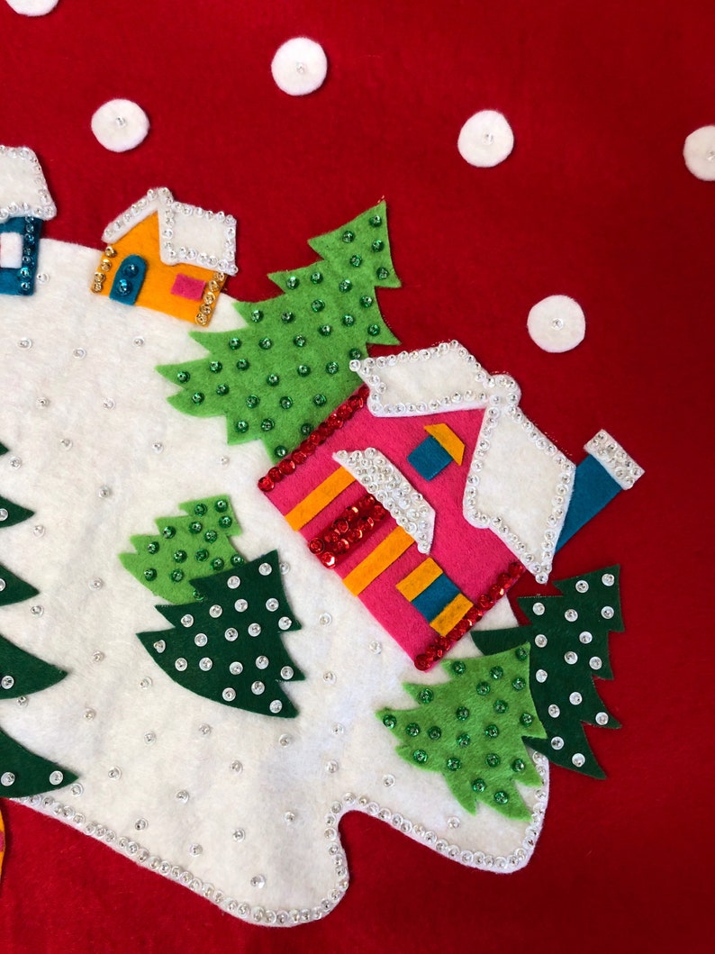 Completed Vintage Bucilla Sequin and Felt Christmas Tree Skirt Etsy