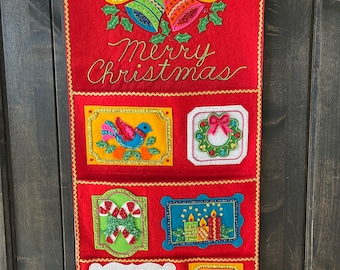 Completed Vintage Bucilla Felt and Sequin Christmas Card Holder