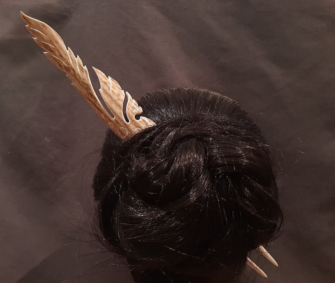 Two Prong Hair Sticks for Thick Hair Carved Deer Antler Etsy