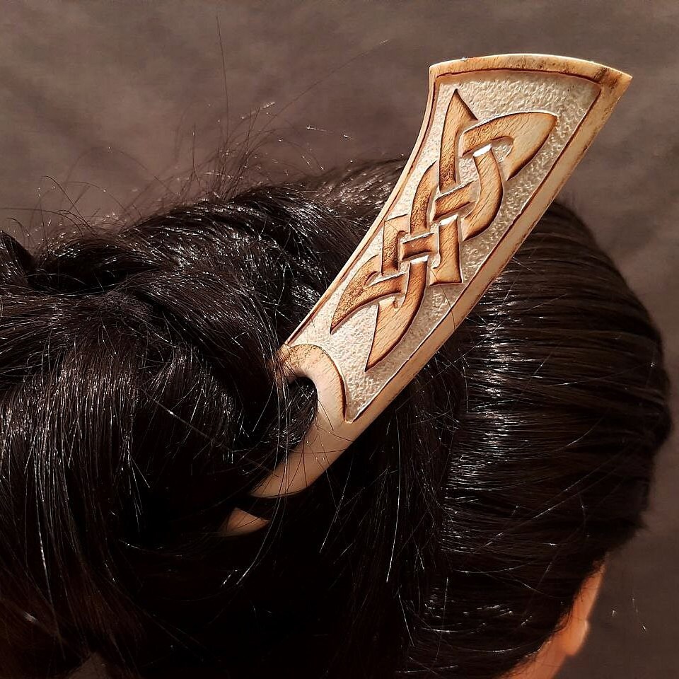 Carved Antler Celtic Hair Fork, Long Hair Pin - Etsy display picture 2