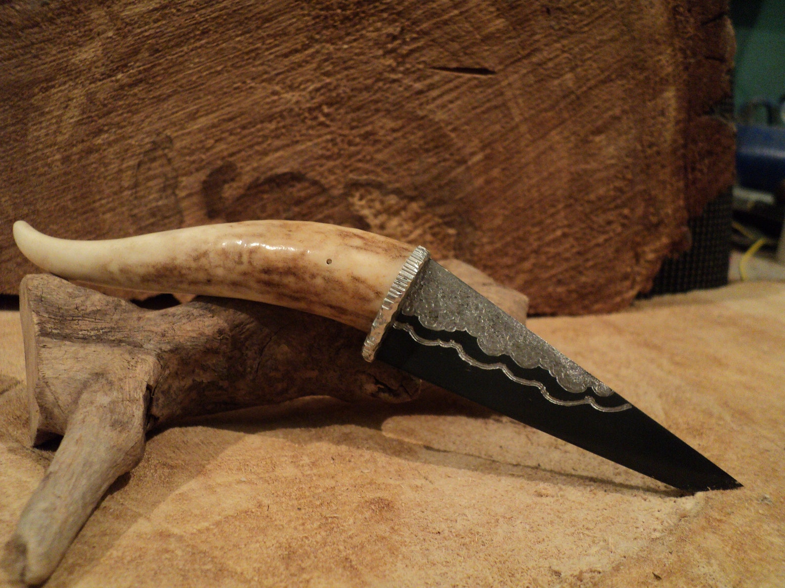Knife handmade Handle carved antler Sheath genuine leather Etsy