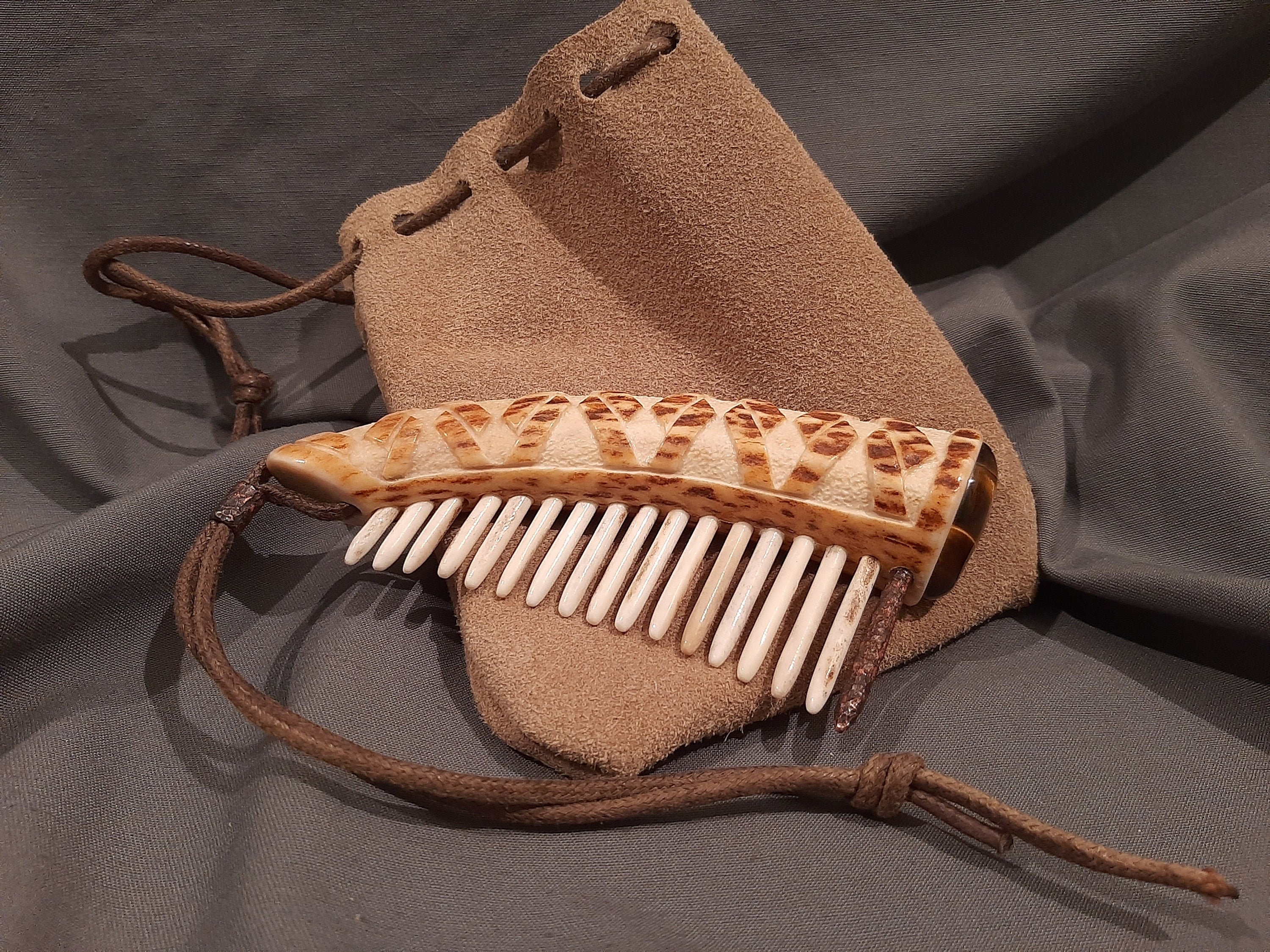 Viking bone comb Hand carved deer antler hair comb tiger's Etsy