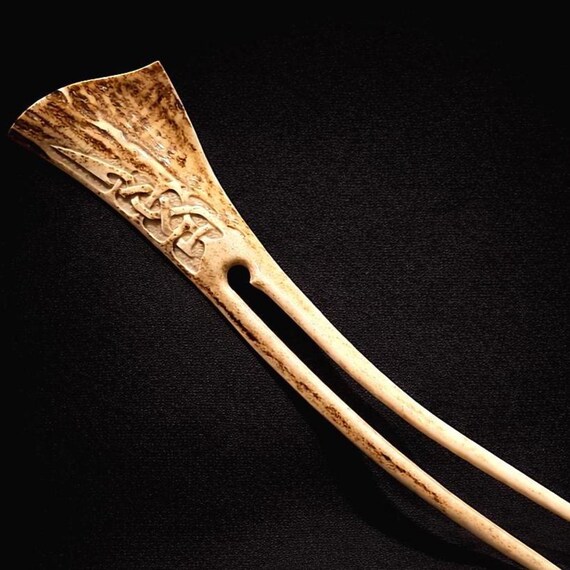 Celtic Antler Hair Fork, Hand Carved Deer Horn Hair Stick  display picture 2