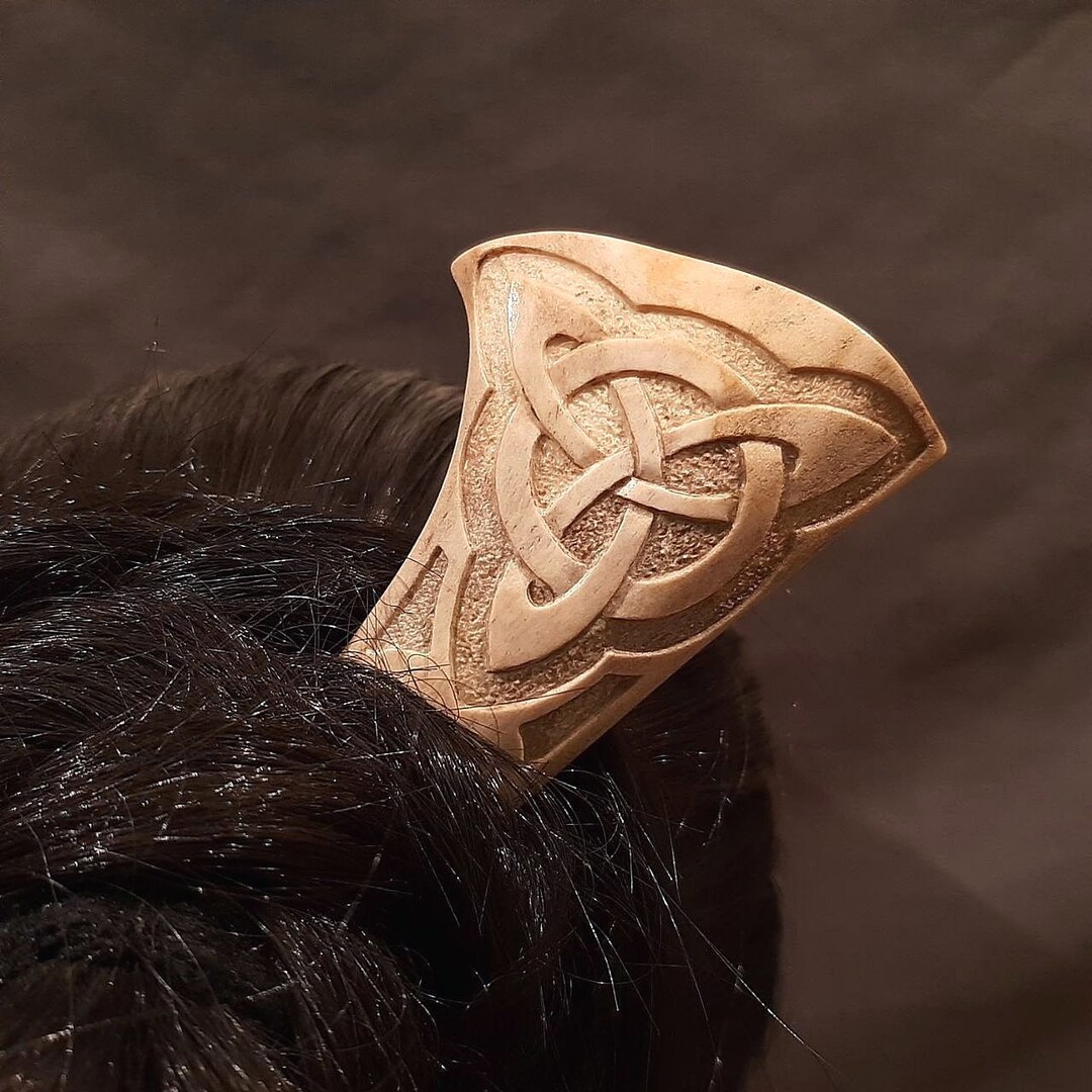 Celtic Antler Hair Stick for Long Hair / Carved Deer Antler Hair Fork