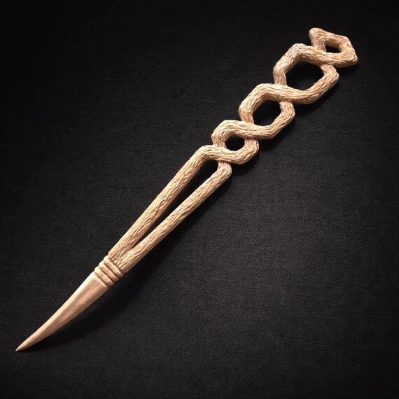 Artisan Made Hand Carved Hair Fork Made From Deer Antler and Wood I carved this hair fork from ethically sourced antler  main image 3