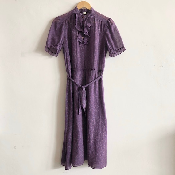 Vintage Ditsy Floral Dress 70s 1970s Purple Classi