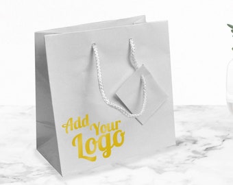 100 pcs Glossy White Euro Tote Bag,  , Custom Printed, Measures 6.5 &quot; x 3.5&quot; x 6.5&quot; tall.