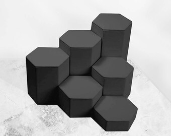 Black Leatherette Hexagonal Riser Set of 6pcs from 1-1/4" to 6-1/4" high