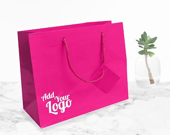 100 pcs Hot Pink Euro Tote Gift Shopping Bags, 9-1/2&quot; x 4&quot; x 7-1/2&quot;-Add Your Logo