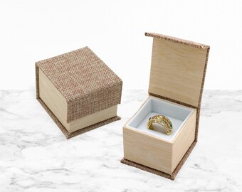 Burlap Magnetic Ring-Box-Sold in Qty of 12 Boxes- Burlap Boxes-Engagement Ring Box-Gift Box- Single Ring Box-