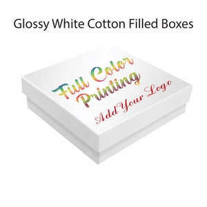 100 Printed Glossy White Cotton Filled  Packaging Gift Boxes-Custom Printed-Bulk Boxes-Add Your Logo- Jewelry Boxes- Gift Packaging