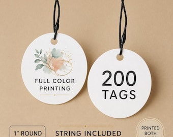 Custom Circle Hang Tags With String, 1 Inch Round Logo Tags, Double-Sided Personalized Product Tags, 200 Pieces