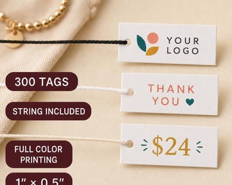 Custom Small Hang Tags With String, 1x0.5 Personalized Product Tags With Logo, Rectangle Clothing or Jewelry Tags, 300 Pieces