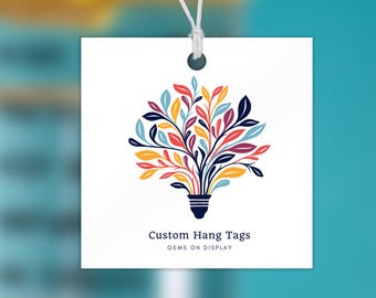 Hang Tag 2"x2" | 100 Pcs with String  ~ Square Custom Hang tag ~ Add your logo or Text-  Full Color Printing | Clip String Included | Print.
