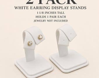 2 Pack White Leatherette Earring Display Stands, Compact 1 1/8 Inch Jewelry Holders for Stud Earrings, Retail and Craft Shows