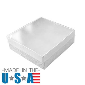 Swirl White Clear Lid Cotton Filled Box #33 -Made-In-Usa--Sold In Cartons of 100pcs