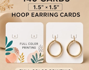 Custom Hoop Earring Cards With Logo, 1.5x1.5 Square Jewelry Display Cards With Breakaway Tab, 140 Pieces