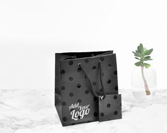 100 Qty  Polka Dotted Bag Sm.,  Sold in Qty 100 Bags , Custom Printed, Measures 4" x 2-3/4" x 4-1/2" h. , Add Your Logo