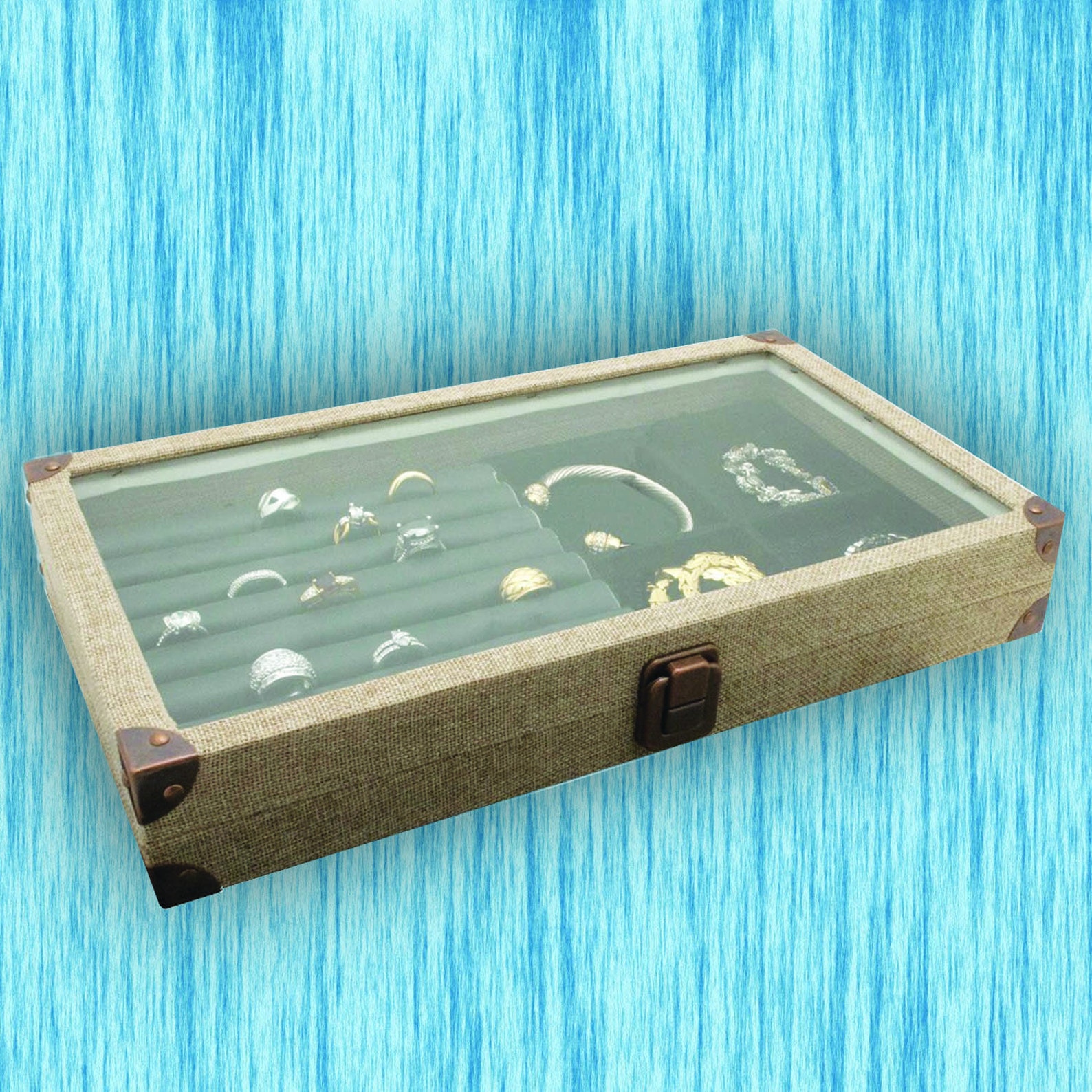 Burlap Full Size Jewelry Display Tray Jewelry Tray Glass Etsy