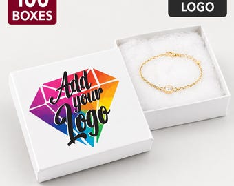 Custom Logo Cotton-Filled Jewelry Boxes, Gloss White, 100 Bulk Boxes, 3.5" x 3.5" x 1"