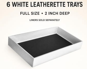 6 Pack White Leatherette Jewelry Display Trays, Full Size 2 Inch Deep Wood Trays for Retail, Trade Shows and Storage