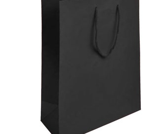 Packs of 100 Black Tote Gift Shopping Bags, 8" x 4" x 10" | M8410-BK | Printed Bags (Optional)