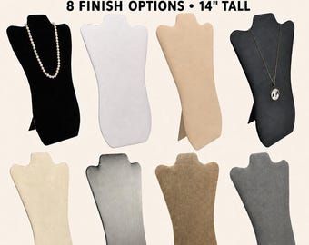 6 Pack Curved Necklace Display Easels, 14 Inch Tall Jewelry Stands, Holds 6 to 12 Necklaces, Choice of 8 Finishes