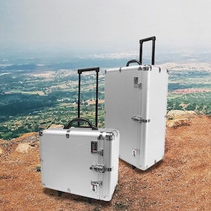 Jewelry Tray Carrying Case with Wheels - Aluminum - Wheels for easy Carrying Case