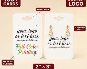 Custom Earring Display Cards with Logo, 2" x 3" Rounded with Hang Hole, 100+ Pieces
