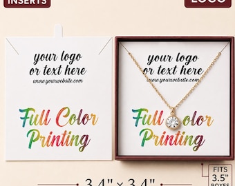 Custom Necklace Card Inserts, 3.4" Square Cards with Necklace Slits, Fits 3.5" Boxes