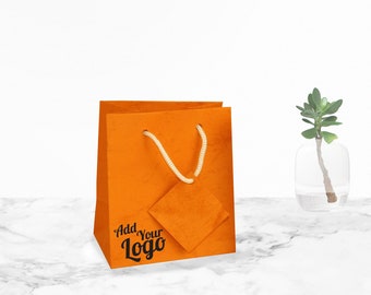 100 pcs Orange, Mixed, or Pink Copper Paper Tote Gift Shopping Bags, 4" x 2-3/4" x 4-1/2"-Add Your Logo