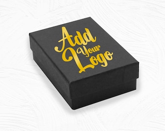 100 gift Boxes Bulk- Premium Black Cotton Jewelry Display Packaging Gift Boxes- Measures 3-1/8" x 2-1/8" x 1"H.. Printed - Add your Brand