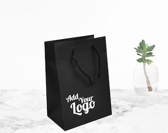 100 pcs Matte Black Euro Tote Gift Shopping Bags, 4 3/4" x 3" x 6 3/4" tall"-Add Your Logo