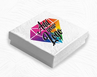 Printed Premium Swirl White Cotton Jewelry Display Packaging Gift Boxes 3-5/8" x 3-5/8" x 1" tall. -Made-In-Usa--Sold In Cartons of 100pcs