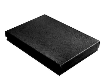 100 Pieces Printed Swirl Black Cotton Filled Jewelry Display Packaging Gift Boxes- Measures 7-1/8" x 5-1/8" x 1 -1/8"H."