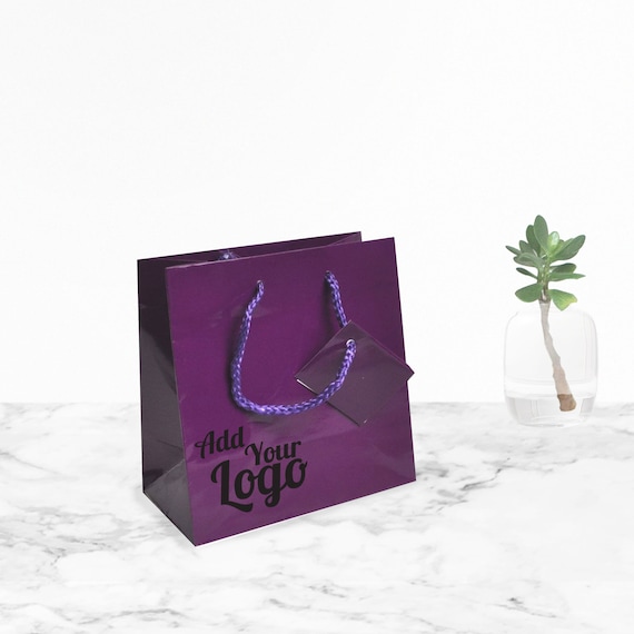 100 Pcs Glossy Purple Euro Tote Bag Custom Printed Measures