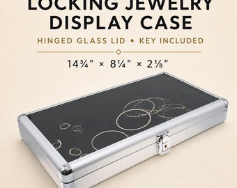 Locking Aluminum Jewelry Display Case With Glass Lid, Black Velvet Showcase Tray for Trade Shows, Craft Fairs and Retail