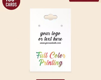 Custom Earring Cards With Hang Hole, 2 x 3 Square Corner Jewelry Display Cards, Logo Printed, 100 Pieces