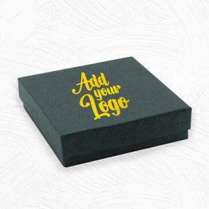 200 Pieces Printed Matte Black Cotton Filled Jewelry Display Packaging Gift Boxes 3 1/2&quot; x 3 1/2&quot; x 1&quot;-Gold ink -Silver Ink -White Ink- Bulk