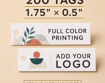 Custom Small Hang Tags With Logo, 1.75x0.5 Rectangular Product Tags for Jewelry Clothing and Gifts, 200 Pieces, No String