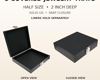 3 Pack Black Leatherette Jewelry Trays with Clasp Lids, Half Size 2 Inch Deep Display and Storage Cases