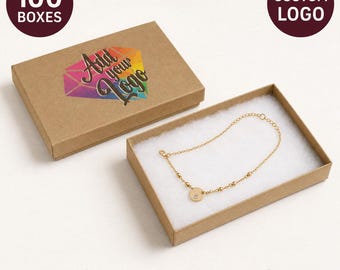 Custom Logo Kraft Cotton-Filled Jewelry Boxes, 100 Large Boxes, 5.25" x 3.75" x 7/8"