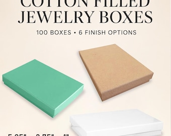 100 Large Cotton Filled Jewelry Gift Boxes, Blank Necklace and Bracelet Boxes, Choice of 6 Colors and Finishes