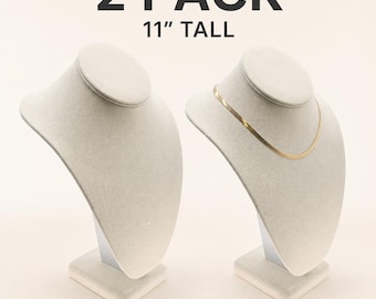 2 Pack Linen Necklace Display Busts, 11 Inch Tall Jewelry Stands for Retail, Craft Shows and Vendor Tables