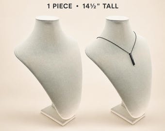 Beige Linen Necklace Display Bust, 14 1/2 Inch Tall Jewelry Stand for Statement Necklaces, Retail and Craft Shows
