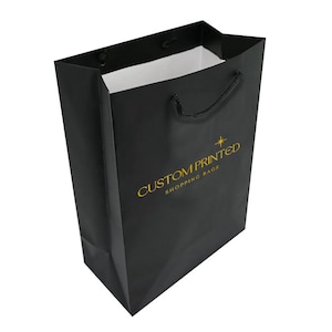 100 pcs Matte Black Euro Tote Gift Shopping Bags, 4 3/4" x 3" x 6 3/4" tall"-Add Your Logo