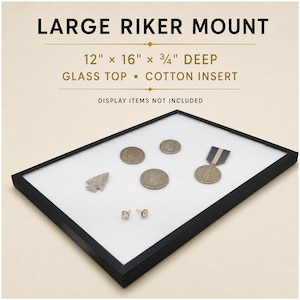 Glass Top Riker Mount Display Case, 12 x 16 x 3/4 Inch Shallow Box for Jewelry, Coins, Arrowheads and Collectibles