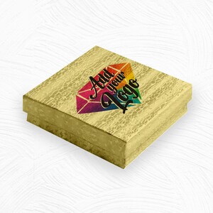 Printed Premium Gold Cotton Jewelry Display Packaging Gift Boxes-Printed Boxes- Measures 3-1/2" x 3-1/2" x 1" h.-Carton of 100ocs