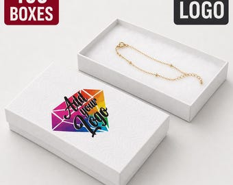 Custom Logo White Swirl Cotton-Filled Jewelry Boxes, 100 Large Boxes, 5.375" x 3.875" x 1"